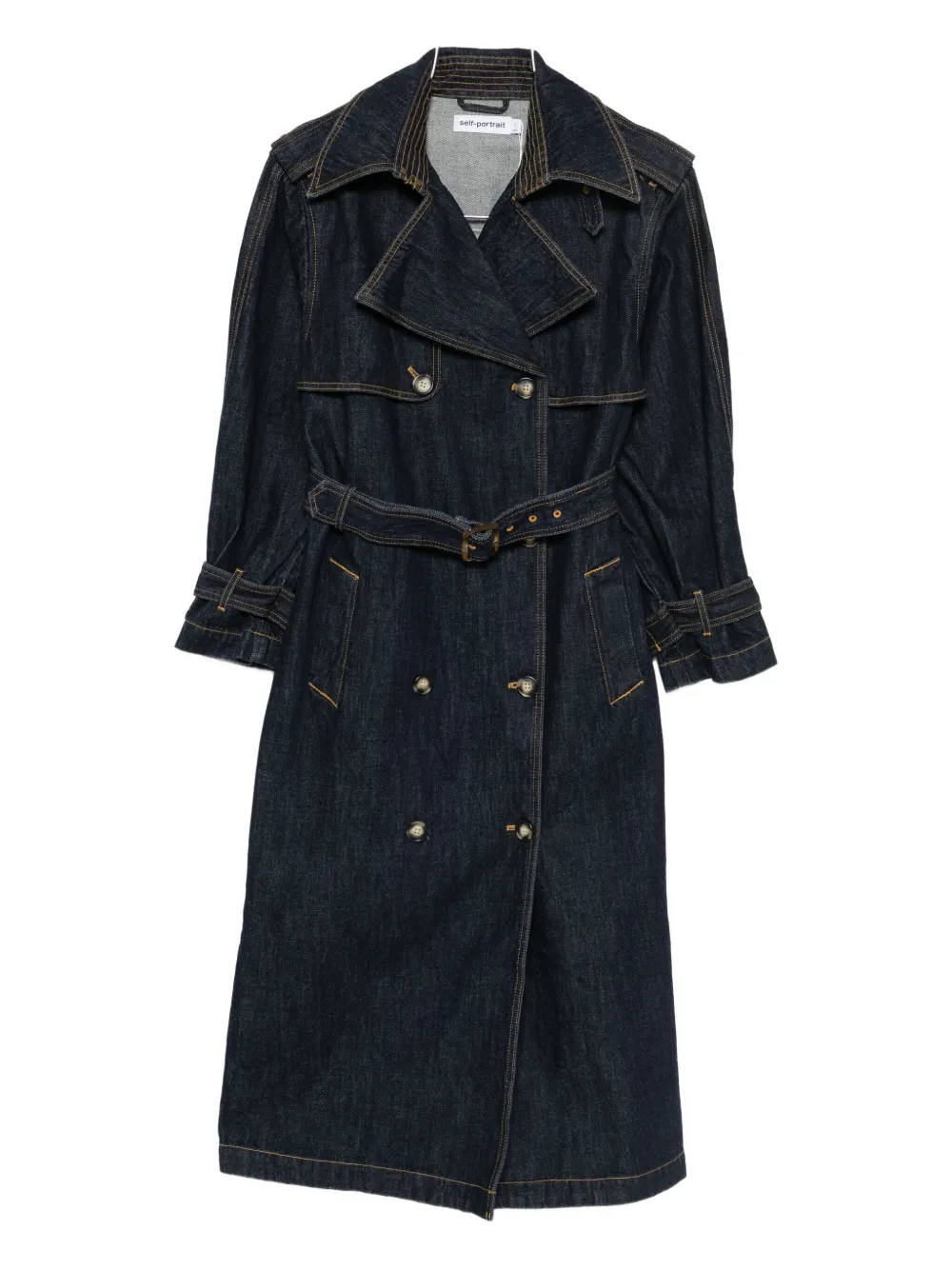 

Двубортное пальто с поясом Self-Portrait, синий