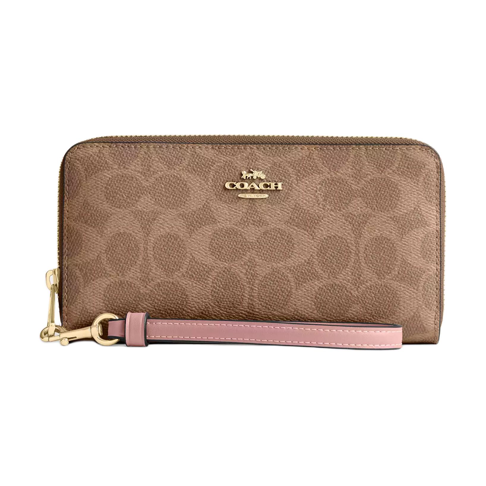 

COACH Маленький женский кошелек из лакированного полотна бежево-розовый, Tan & Pink