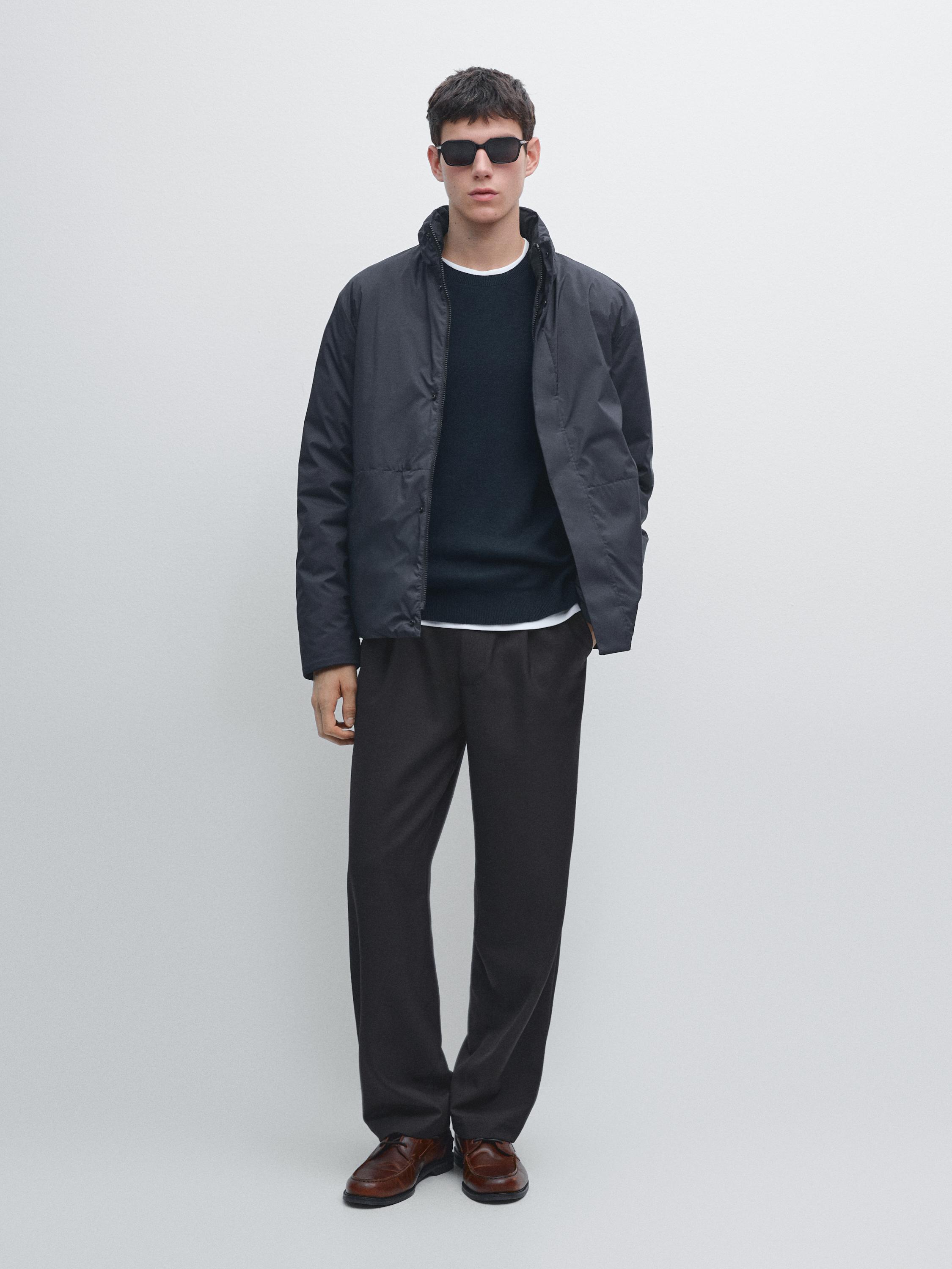 

Короткая водоотталкивающая стеганая куртка Massimo Dutti, dark navy