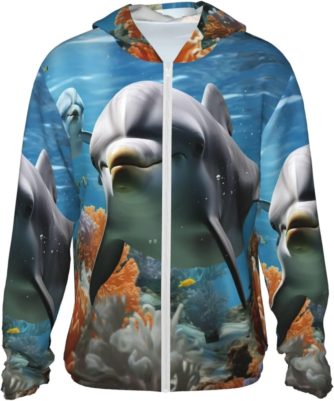 

UPF 50+ худи с полной молнией Dolphin In The Coral Reef с длинным рукавом и карманом BTCOWZRV