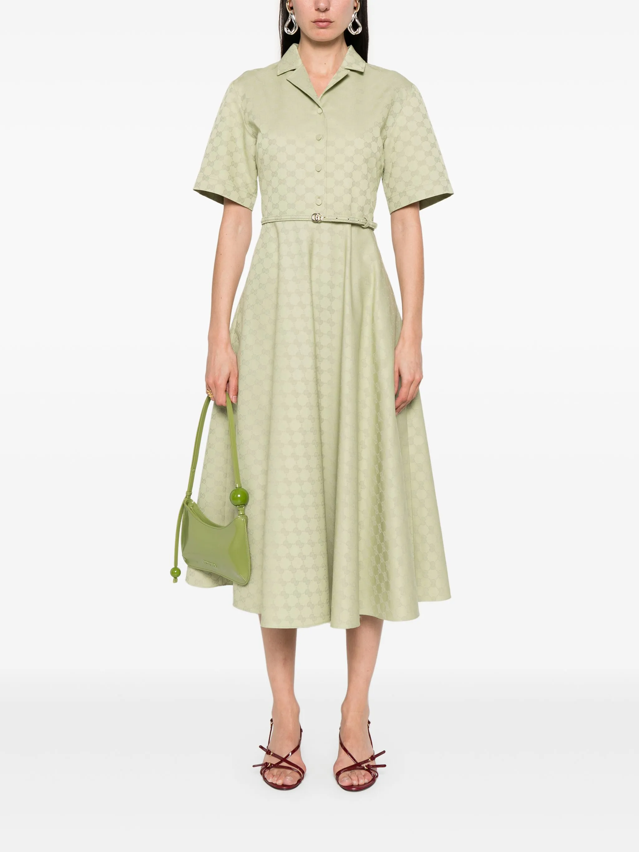 Платье миди с жаккардовым логотипом GG Gucci, зеленый — фото 2