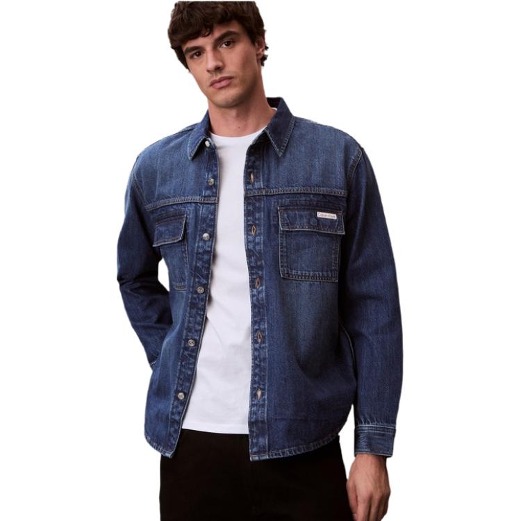 Calvin Klein Рубашка мужская XCY Denim Dark Blue Lapel Moderate — фото 4
