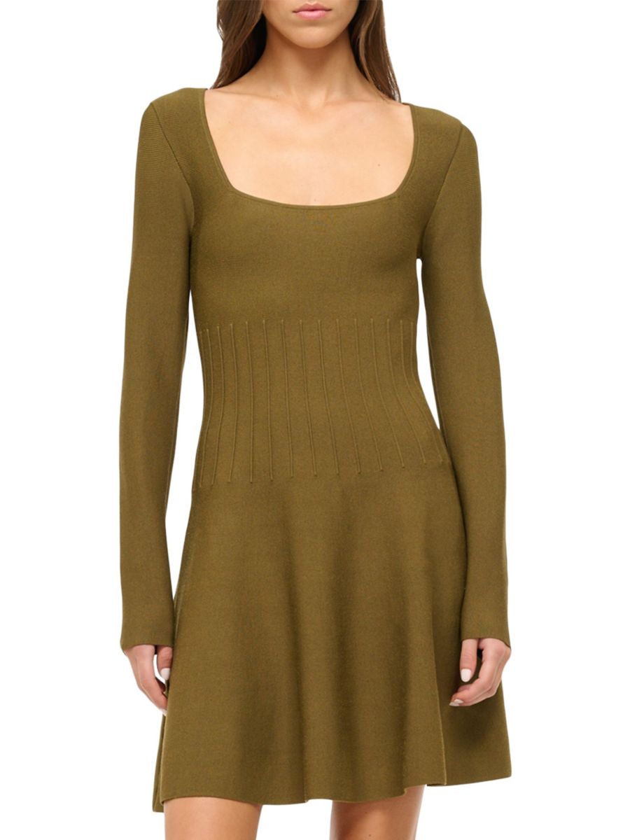 

Мини-платье Deora Knit Fit & Flare с длинными рукавами Staud, цвет Sergeant Green