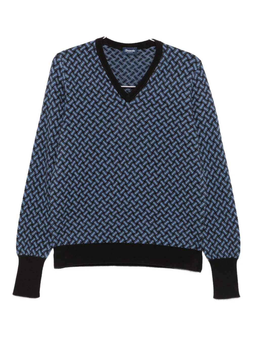 

Джемпер с геометрическим узором и V-образным вырезом Drumohr, синий