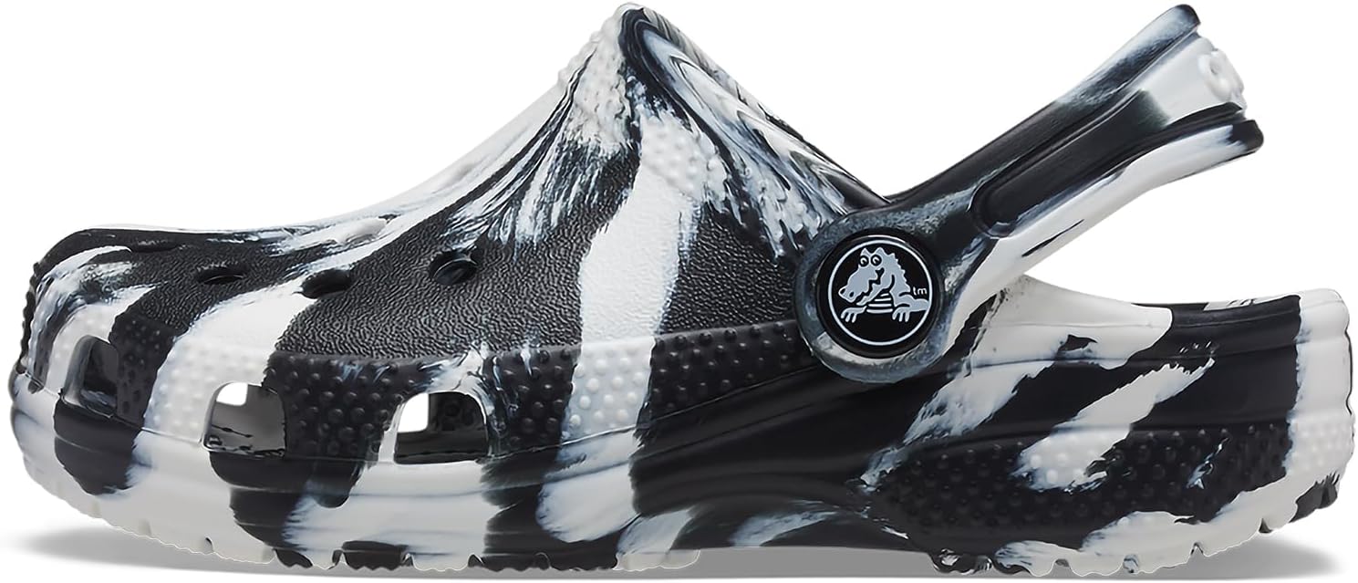 

Детские сабо Crocs унисекс, классические, с мраморным рисунком, акварельным рисунком, размер K, белый/черный