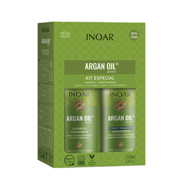 Набор для разглаживания волос: шампунь, 250 мл + кондиционер, 250 мл Inoar Argan oil — фото 2