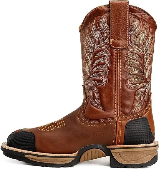 Мужские ковбойские рабочие сапоги King Welt Buffalo Tan 10" из премиальной кожи с противоскользящей подошвой, стальным носком, квадратным мыском, без шнурков, с защитой носка и пятки от истирания - Светло-коричневые Generic — фото 2