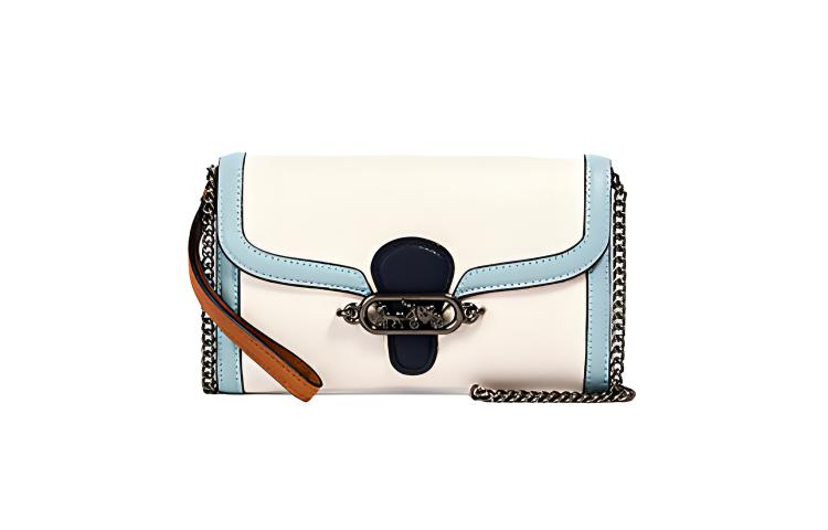 

COACH Нефритовый кожаный женский клатч на одно плечо маленький бело-голубой