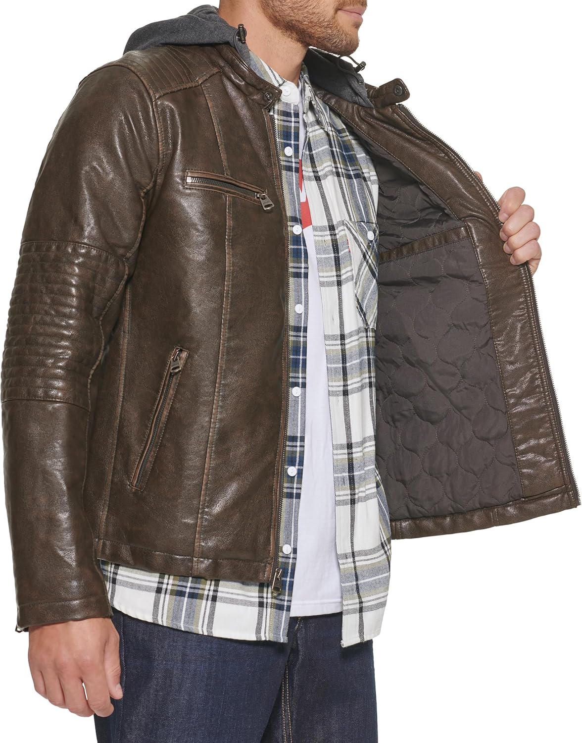 Мужская гоночная куртка Levi's из искусственной кожи, Deep Brown Cow Hooded — фото 4