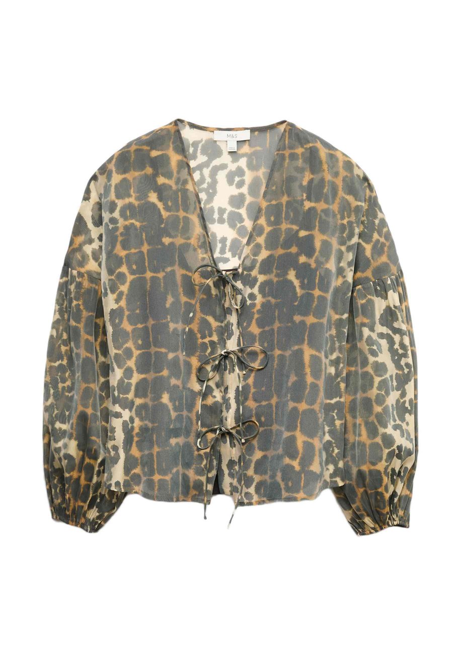 

Блуза Marks & Spencer ORGANZA ANIMAL PRINT V-NECK TIE FRONT , Brown Mix/Mottled Brown