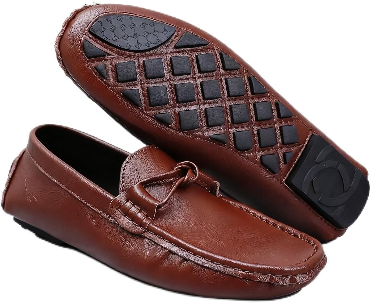 

Мужские кожаные мокасины для вождения Santimon, слипоны, повседневные мягкие удобные легкие туфли, коричневый