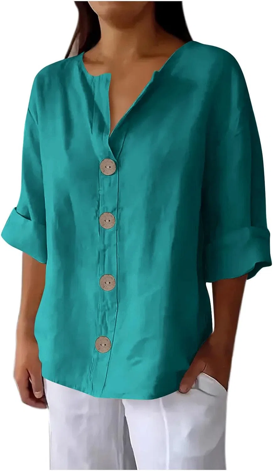 Женская блуза Button Down, Linen, Navy