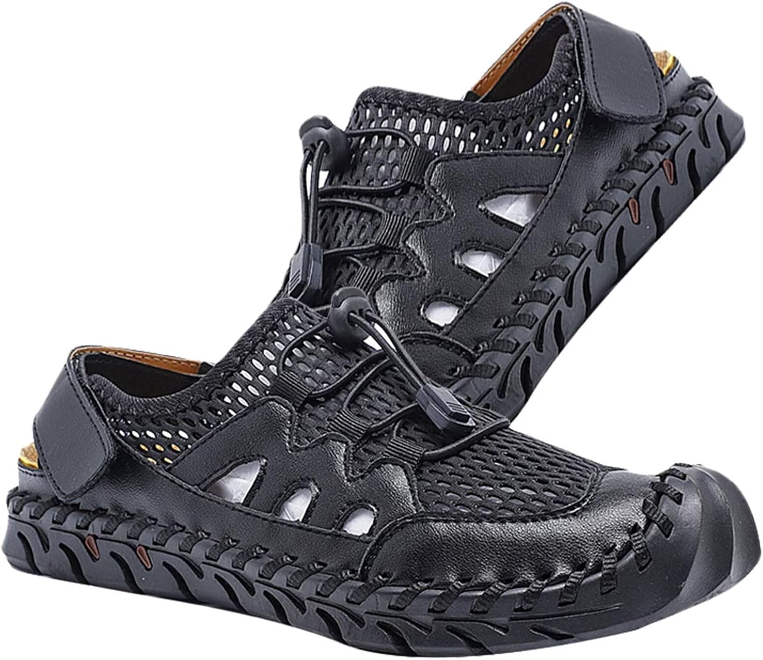 

Мужские кожаные спортивные сандалии с закрытым носком, регулируемые сандалии-рыбаки для улицы, летние пляжные сандалии для ходьбы и походов Hnvavq, E
