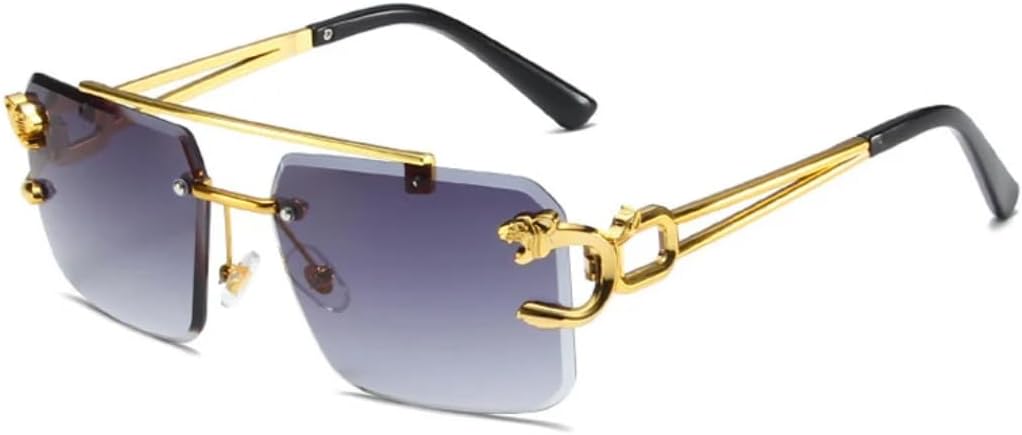 

Солнцезащитные очки с защитой UV400 | Без оправы, панк, металл, золотистый леопардовый принт | для женщин и мужчин, для занятий спортом на открытом воздухе и вождения DSVIGF, Gold-gray