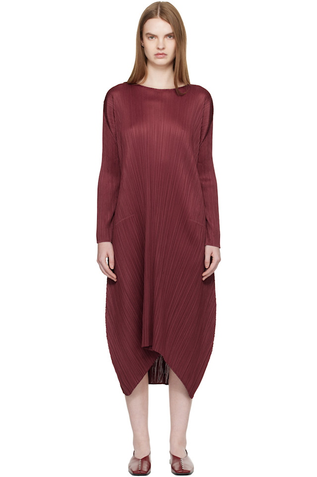 

Pleats Please Issey Miyake Бордовое платье миди на октябрь, цвета месяца