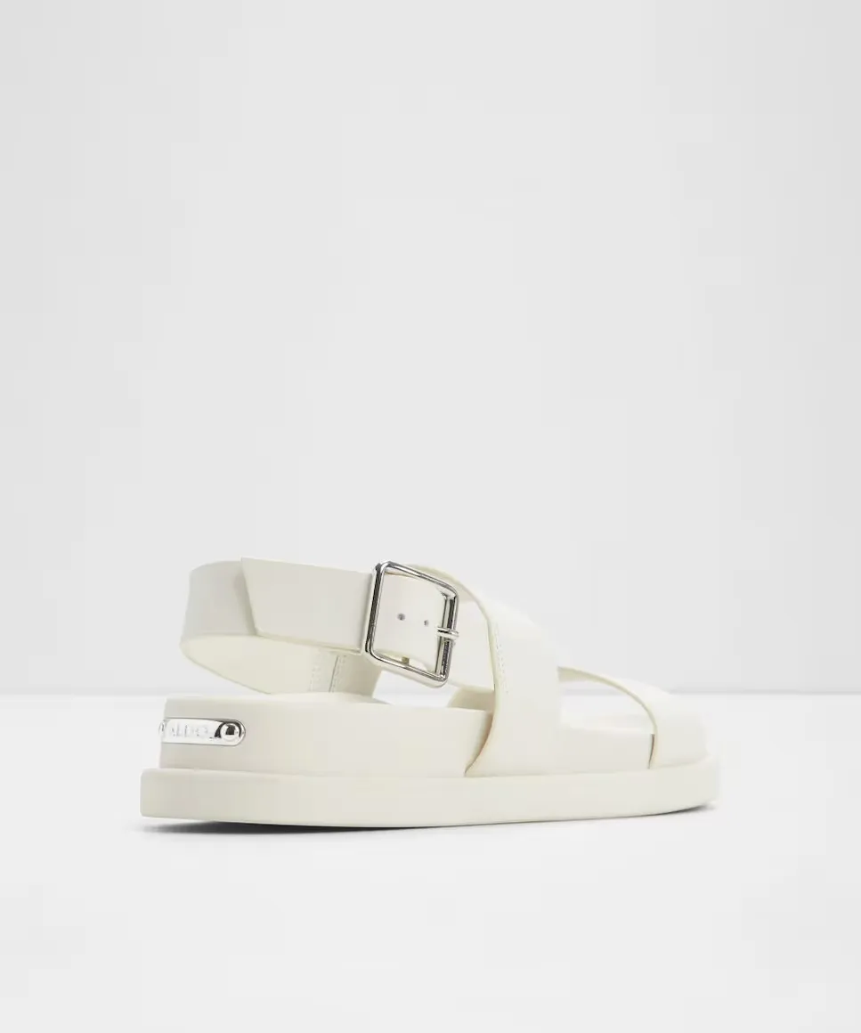 Женские кожаные сандалии на плоской подошве с круглым носком Aldo, белый — фото 2