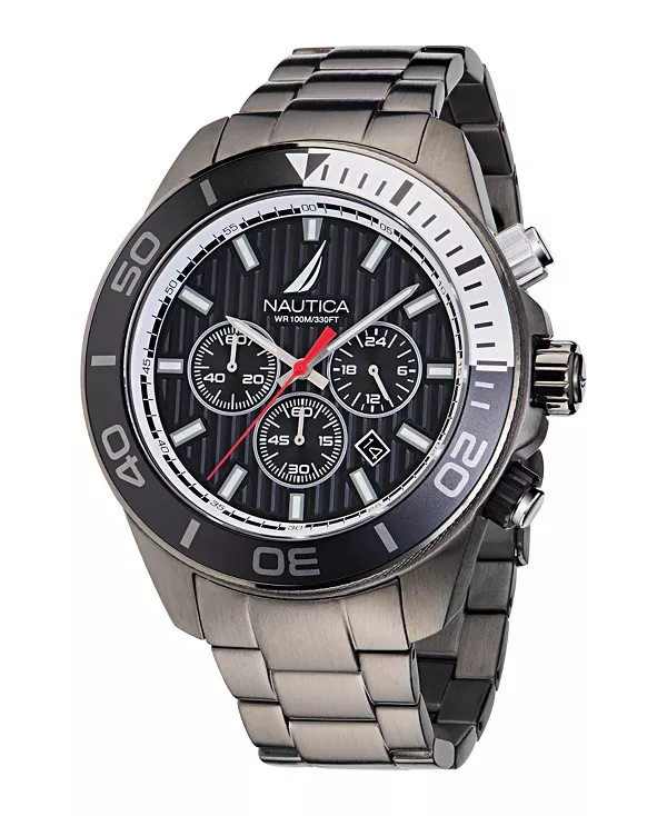 

Мужские часы-хронограф из нержавеющей стали серебристого цвета, 48 мм Nautica, silver-tone