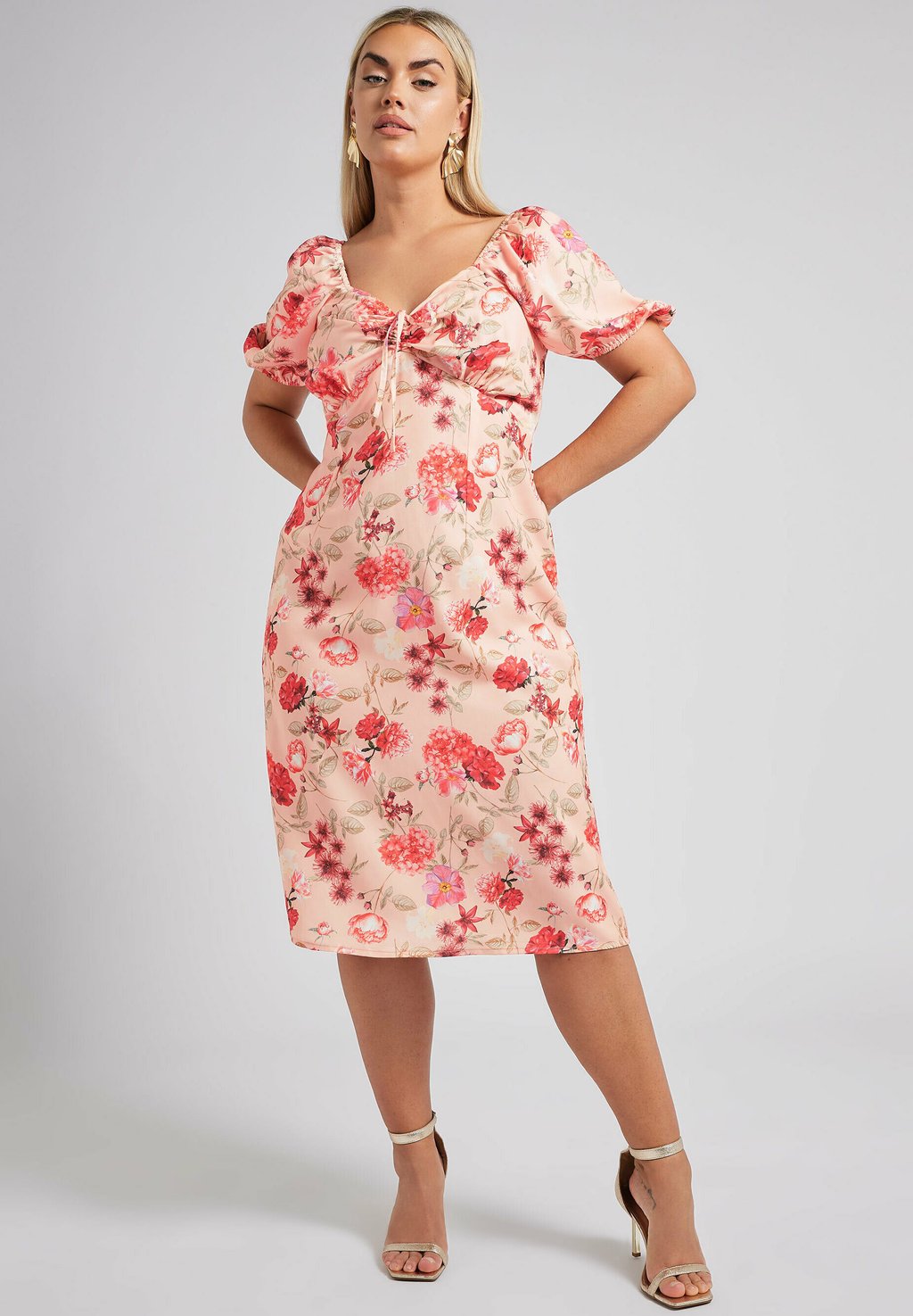 

Повседневное платье FLORAL PRINT PUFF SLEEVE Yours Clothing, розовый