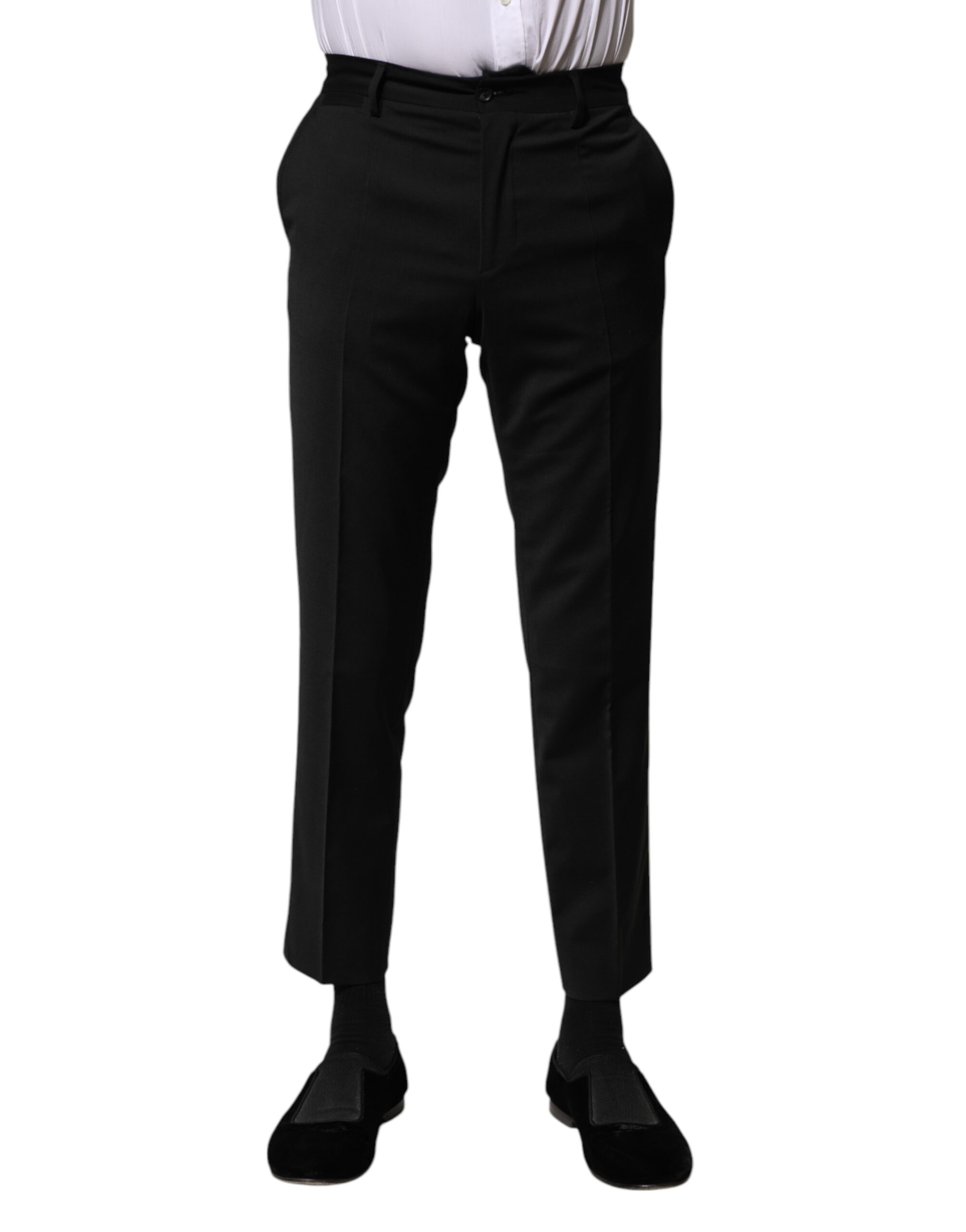 Черные шерстяные формальные мужские укороченные брюки Dolce & Gabbana, Black