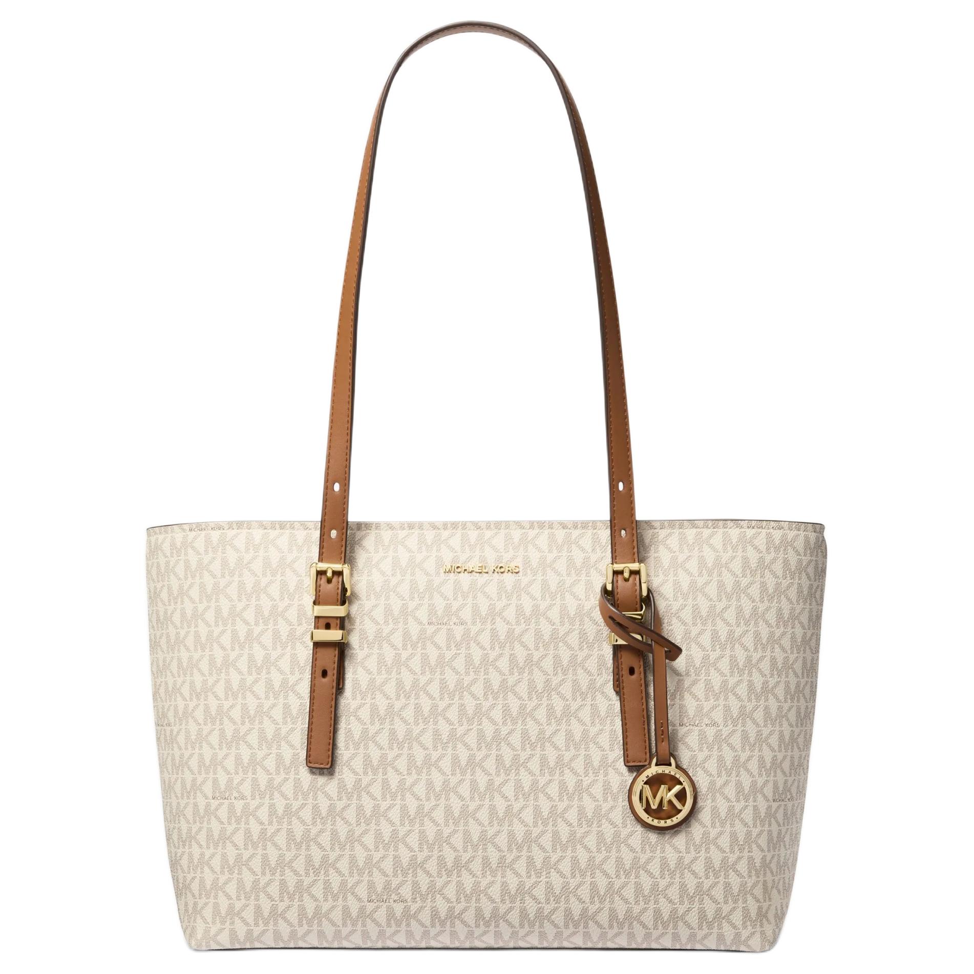 

MICHAEL KORS Искусственная кожаная сумка тоут шоппер среднего размера на плечо женская ванильно-белая и желудево-коричневая