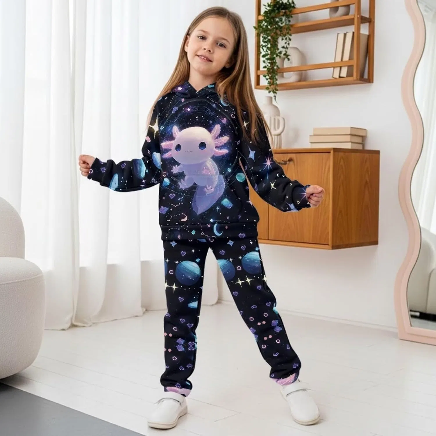 Детский спортивный костюм с принтом Galaxy Axolotl, Cute Galaxy Axolotl Patternsss — фото 3