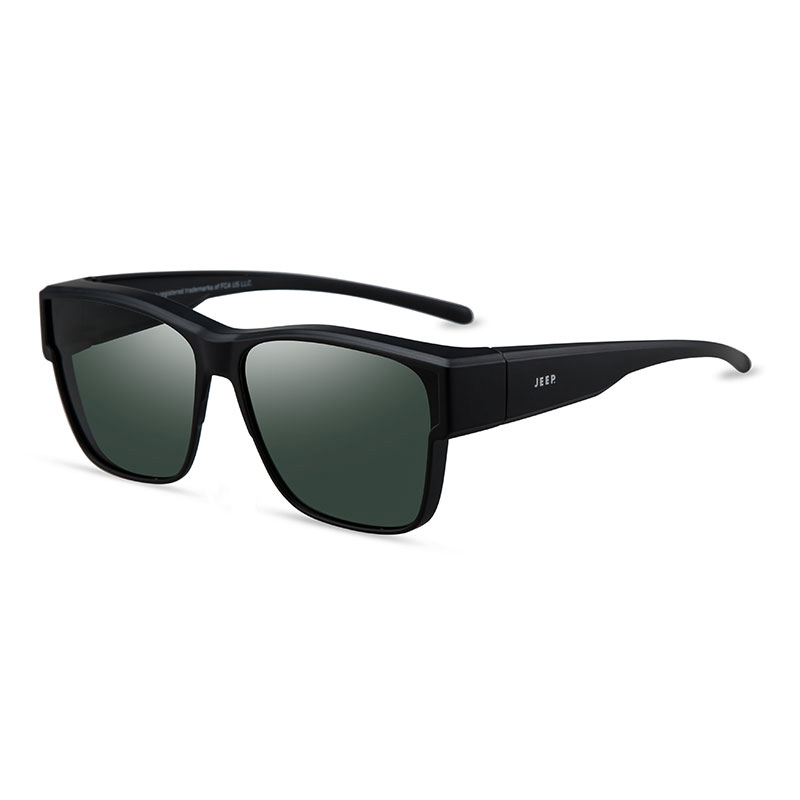 

Jeep Пластиковые квадратные солнцезащитные очки TR/Memory унисекс, JEEPS2008-M5 Matte Black Frame/Green Lens