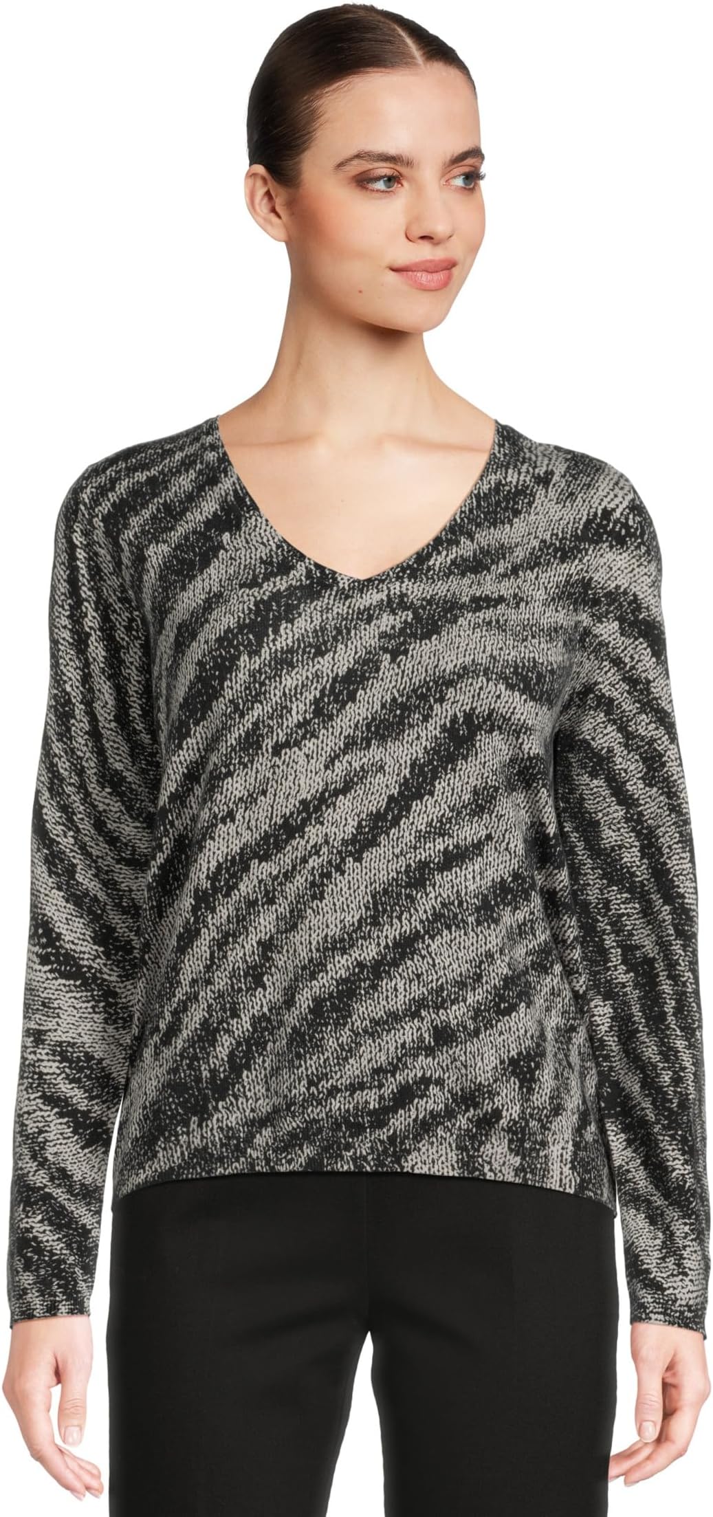 

Свитер Elliott Lauren Women's Zebra Crossing - Printed V-Neck Sweater, Black/Grey
