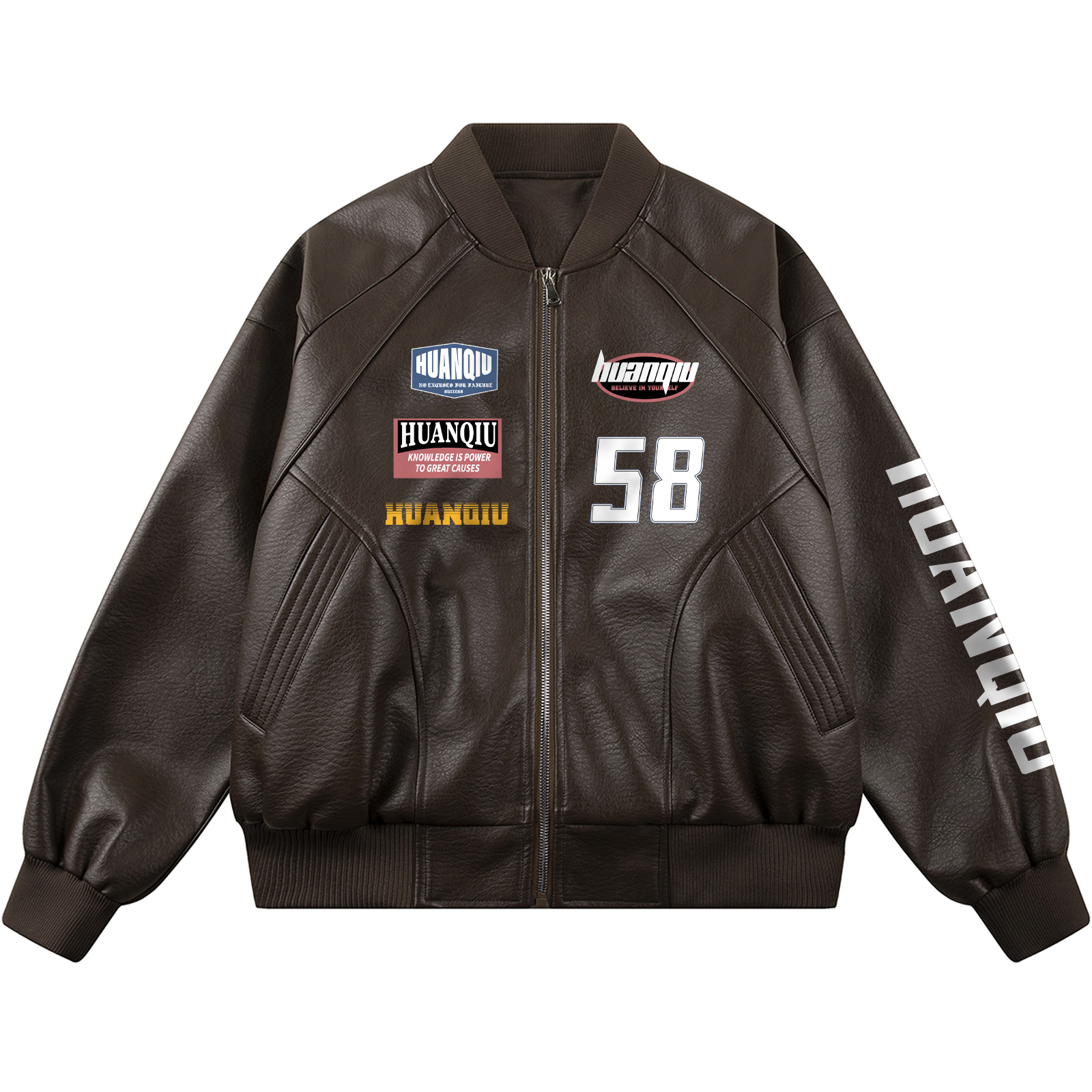 

Кожаная куртка Unisex Baseball Collar Moderate HUANQIU, coffee