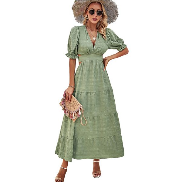 

Женское платье с v-образным вырезом и коротким рукавом в стиле фонарик Yesfashion, Fruit Green