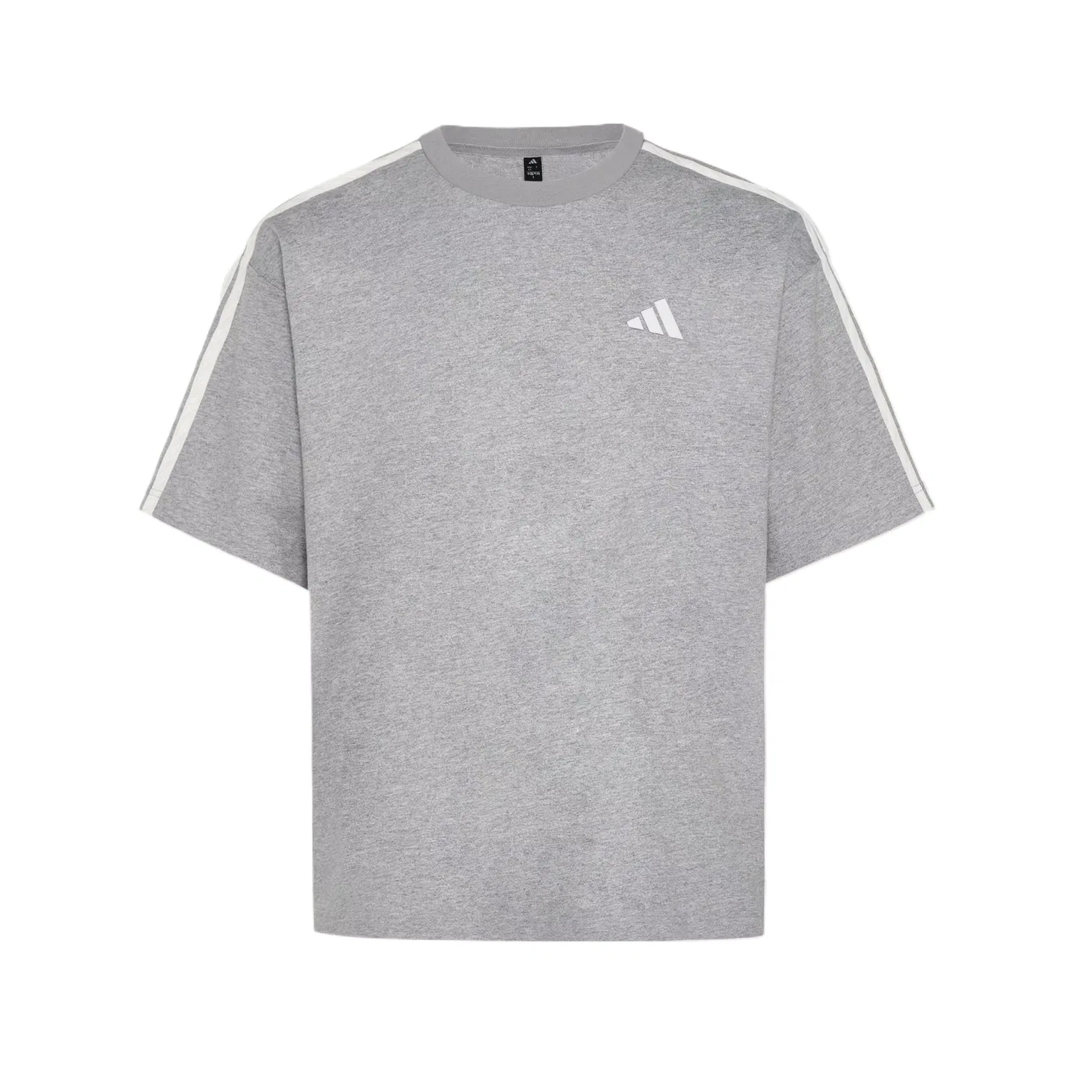 Футболка 3 Stripes мужская, размер M, heather gray, круглый вырез Adidas, Medium Heather Gray