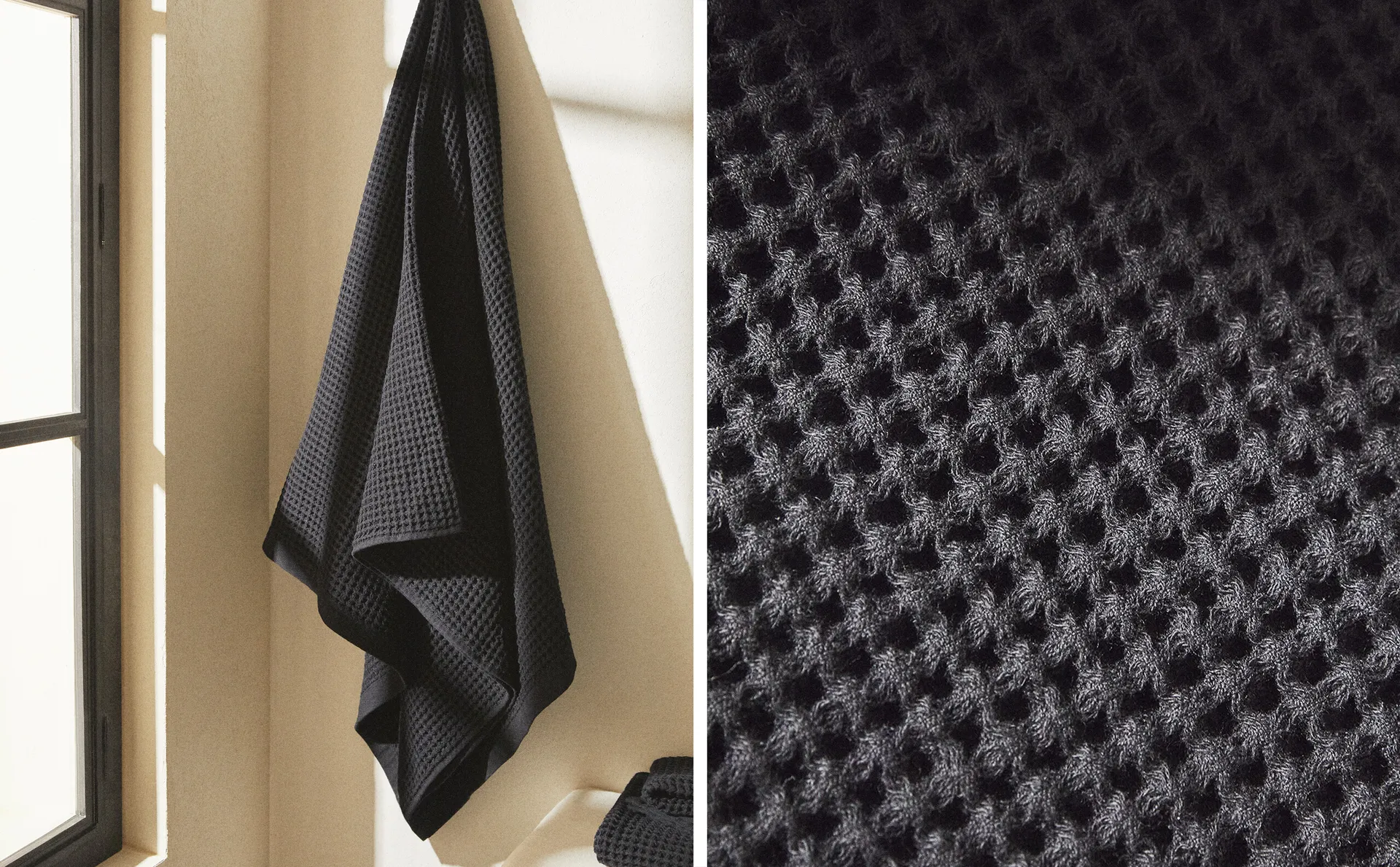 

Хлопковое банное полотенце вафельной вязки Zara Home, черный