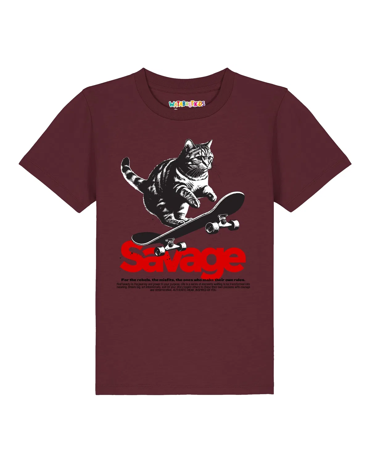 Футболка с принтом Savage Cat, Wat? Apparel, бордовый — фото 2