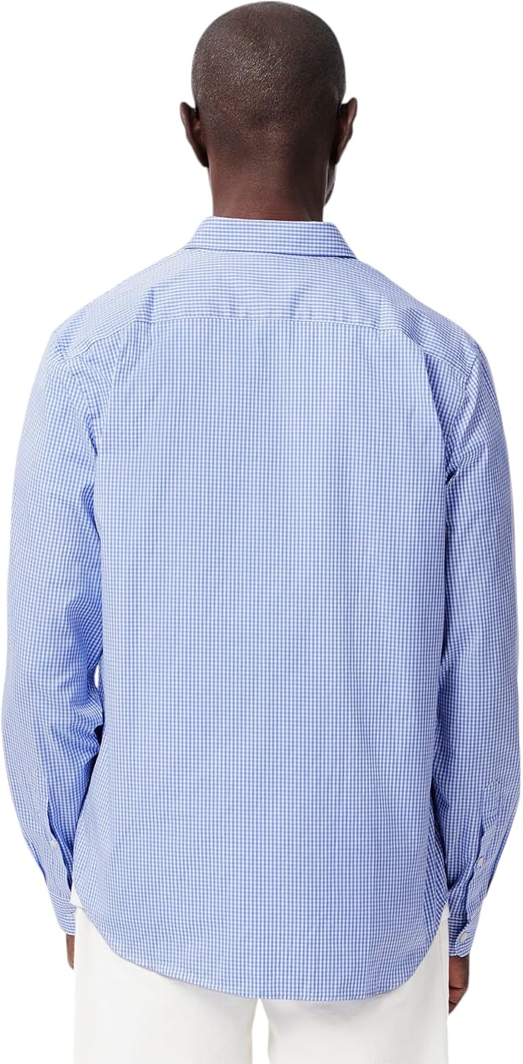 Lacoste мужская длинная рубашка в клетку Gingham на пуговицах, White/Overview Supima Cotton — фото 3