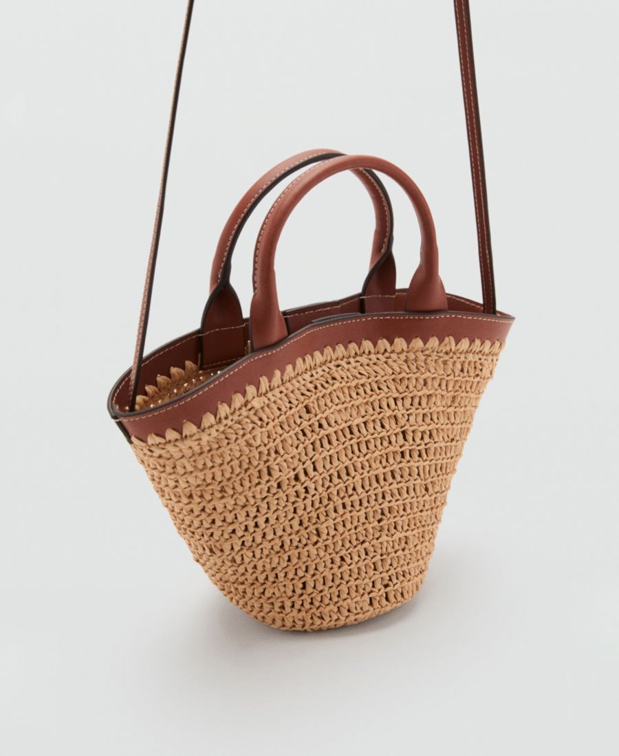 

Маленькая женская сумка из натурального волокна с двумя ручками MANGO, Leather