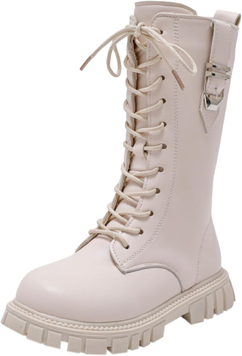 

Детские сапоги для верховой езды на шнуровке, средние по голени, боевые ботинки, модные, водонепроницаемые, из ПУ-кожи с боковой молнией, панк-готы, для детей 4-12 лет Generic, 3#Beige