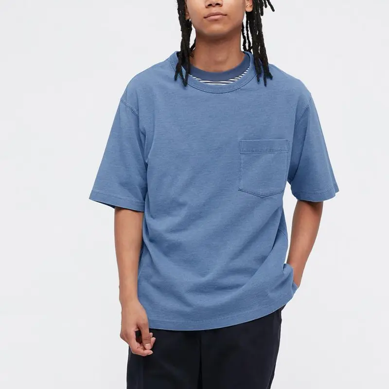 Футболка унисекс с прямыми рукавами до локтя розово-голубая UNIQLO — фото 3