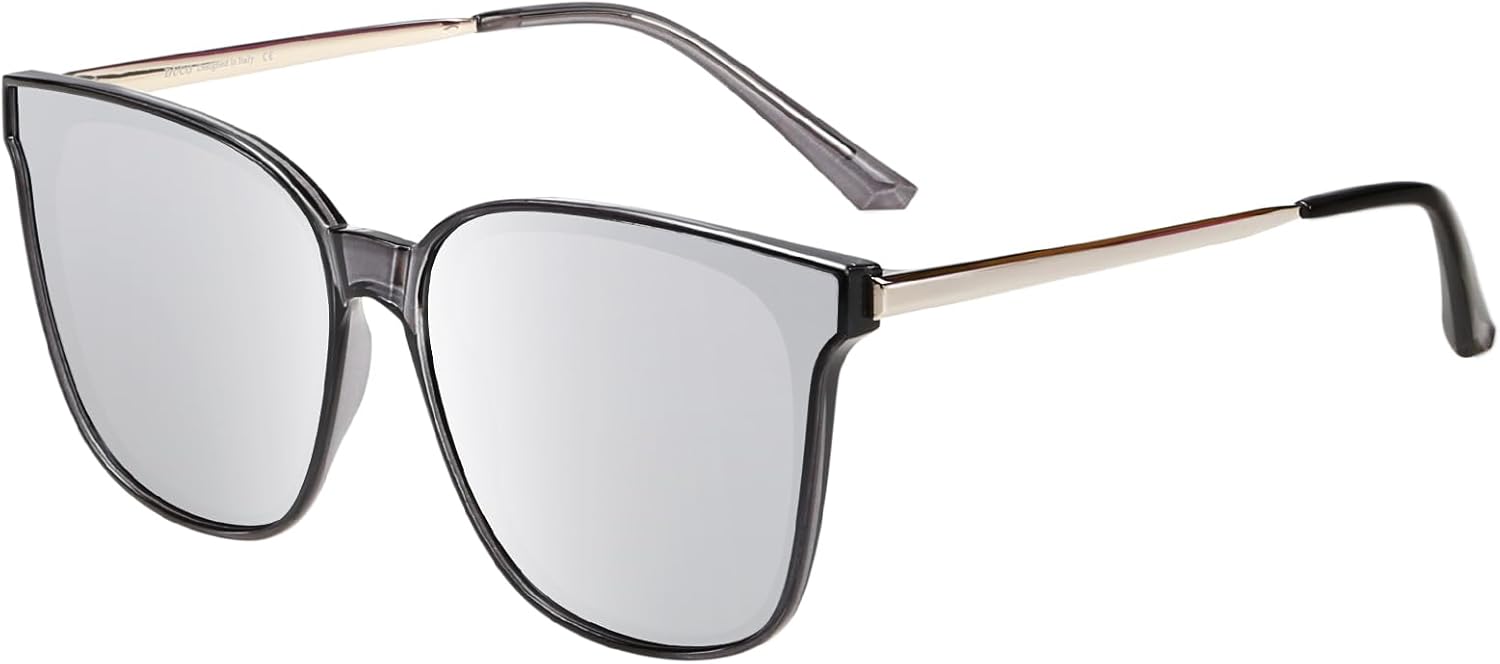 

Женские солнцезащитные очки DUCO Oversized Polarized Sunglasses Trendy Mirrored Shades Retro Round Vintage Light Weight UV400 Sun Glasses W016, 05- Transparent Gray Frame Silver Lens