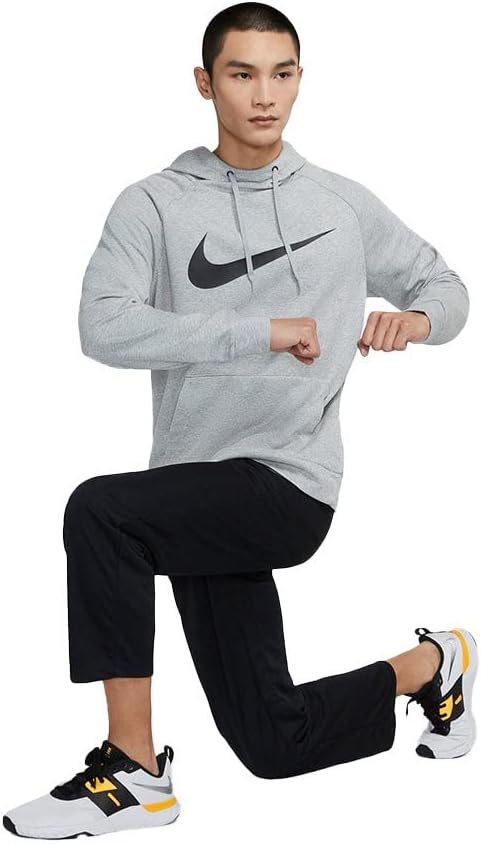 Мужская толстовка с капюшоном NIKE Dry с принтом Swoosh, Grey (Dk Grey Heather/Black) — фото 4
