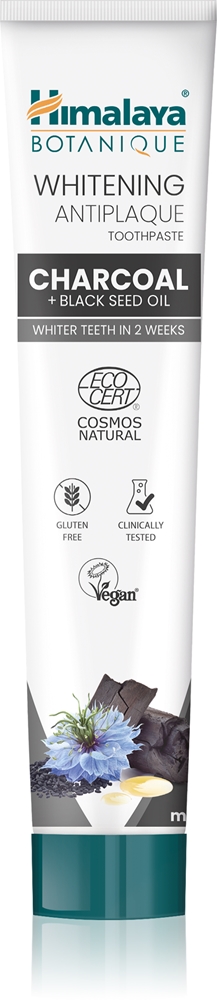 

Отбеливающий уголь против зубного налета + отбеливающая зубная паста с маслом черного тмина с активированным углем Himalaya Herbals, 75 мл