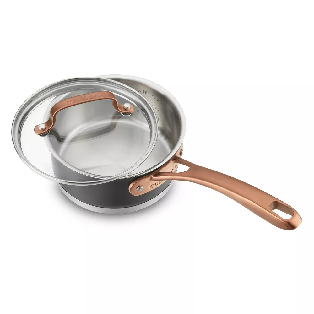 

Cuisinart 1 кварта матово-черная кастрюля из нержавеющей стали с крышкой и бронзовой ручкой