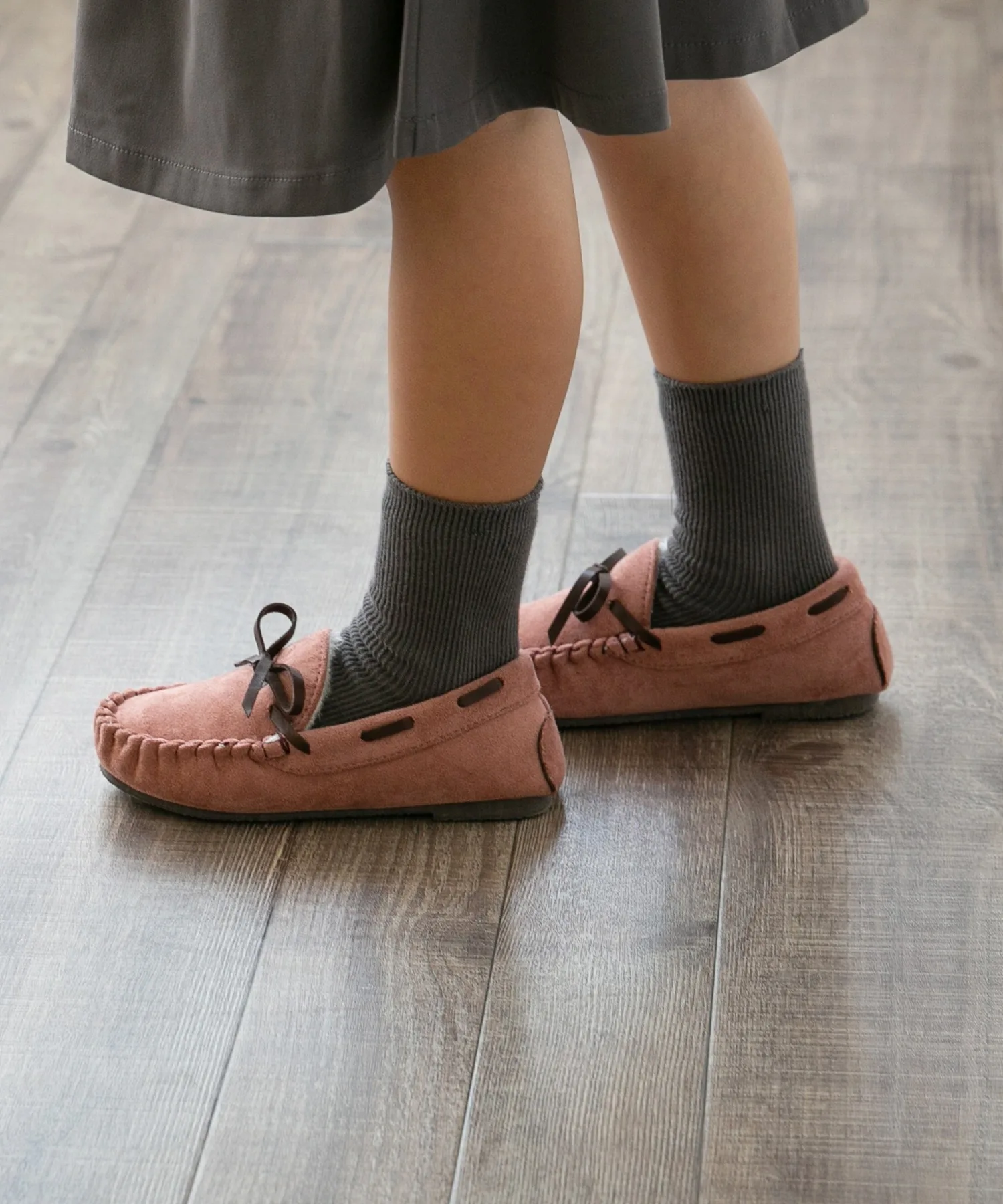 Детские мокасины с водоотталкивающим покрытием Ribbon Moccasin menue серо-бежевый — фото 3