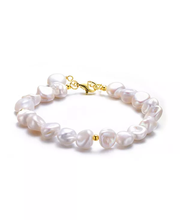 

Браслет из стерлингового серебра с позолотой и пресноводным круглым жемчугом Genevive, gold