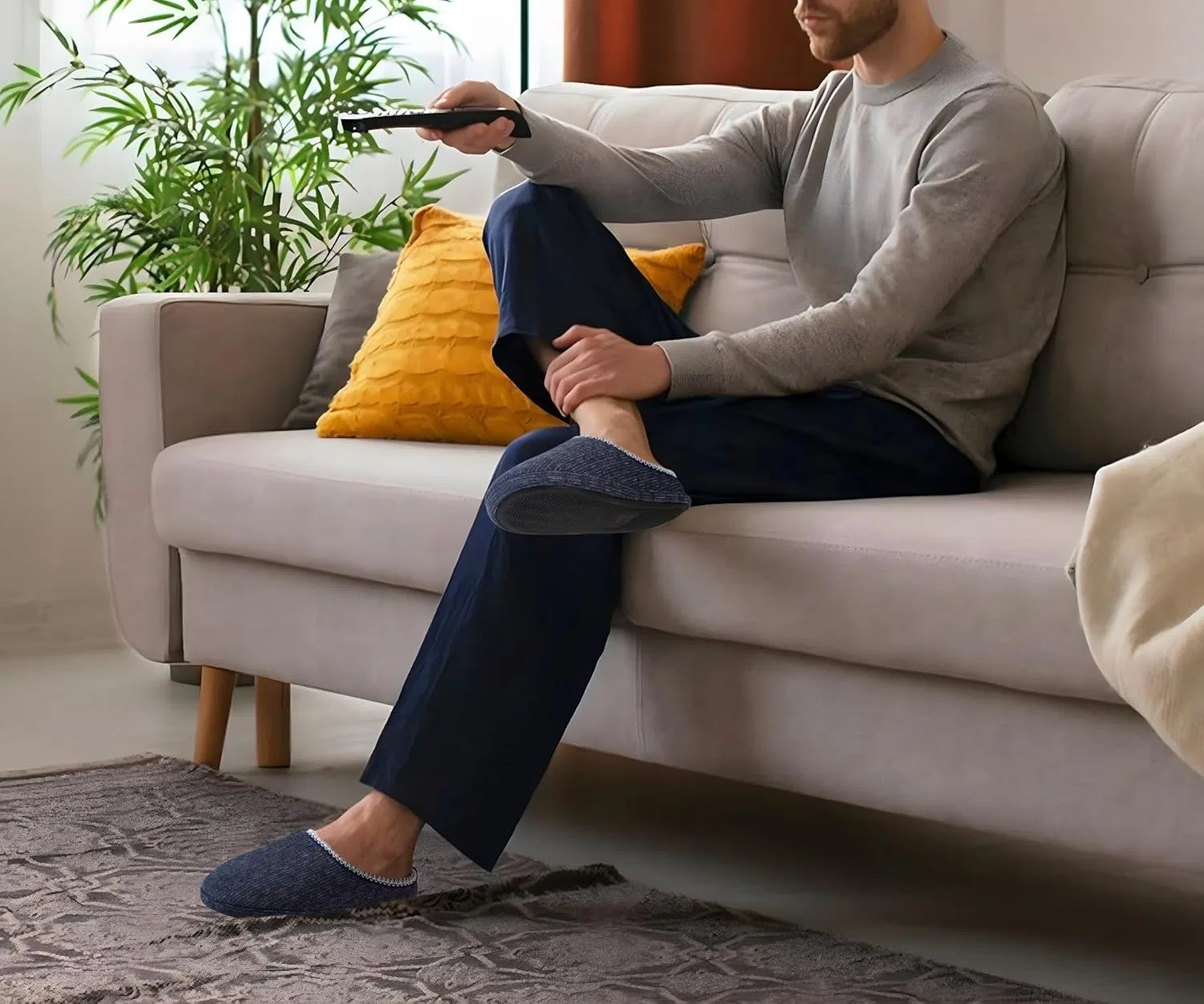 Мужские мягкие тапочки COFACE Cuddly Mules, удобные тапочки из пены с эффектом памяти, мягкие домашние тапочки для мужчин, для дома и улицы, Navy — фото 2