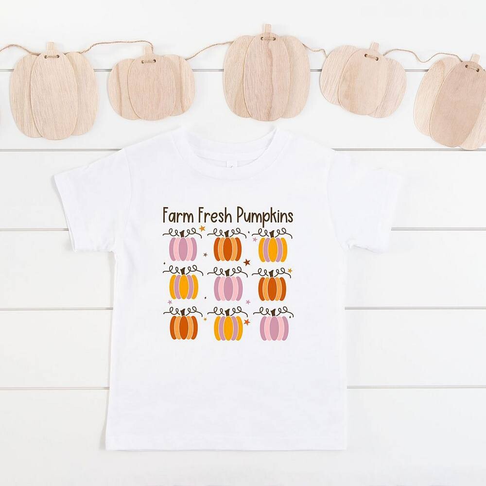 

Футболка с короткими рукавами и рисунком Farm Fresh Pumpkins Chart для малышей The Juniper Shop, цвет Heather Grey