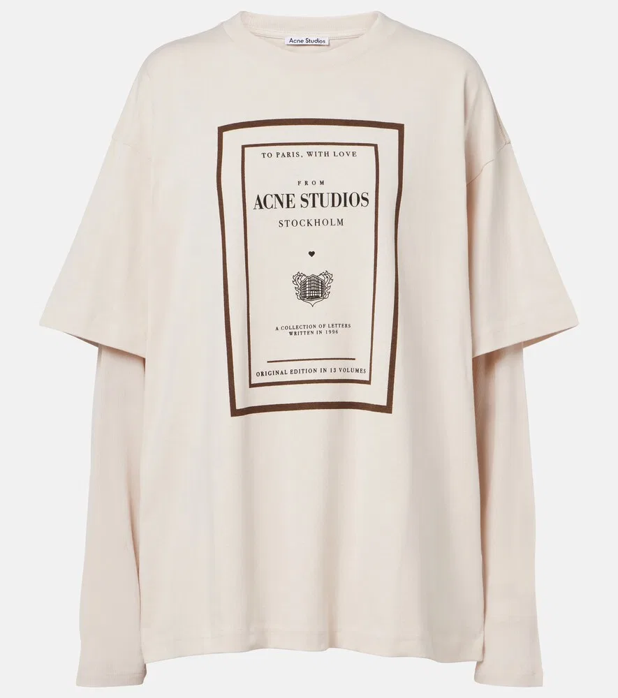 Футболка из хлопкового трикотажа с многослойным логотипом Acne Studios, белый