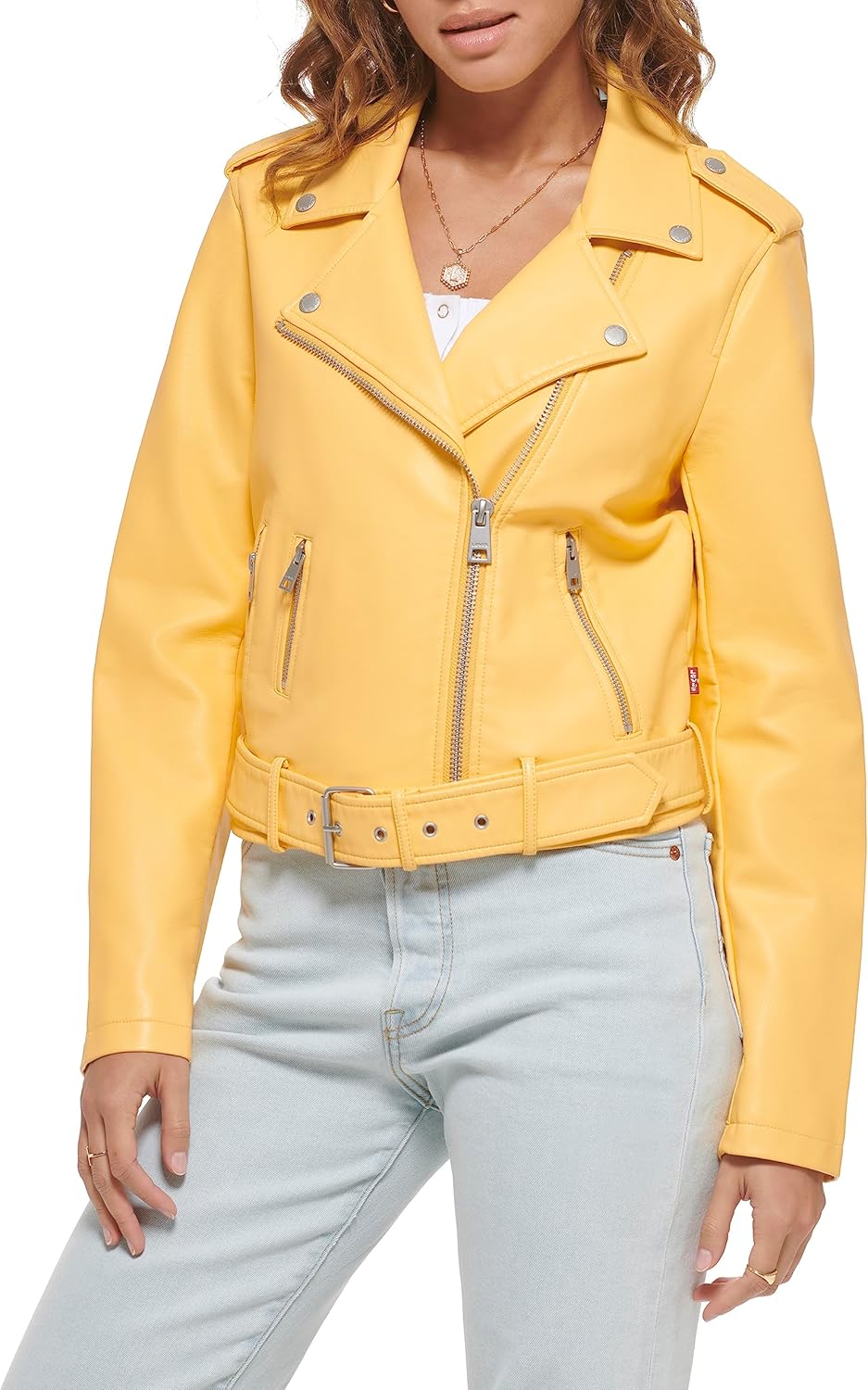 

Levi's Женская куртка-косуха из искусственной кожи с поясом, Amber/Cream