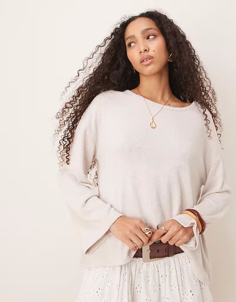 

Футболка ASOS DESIGN с длинными рукавами и фактурной вязкой, каменно-серого цвета
