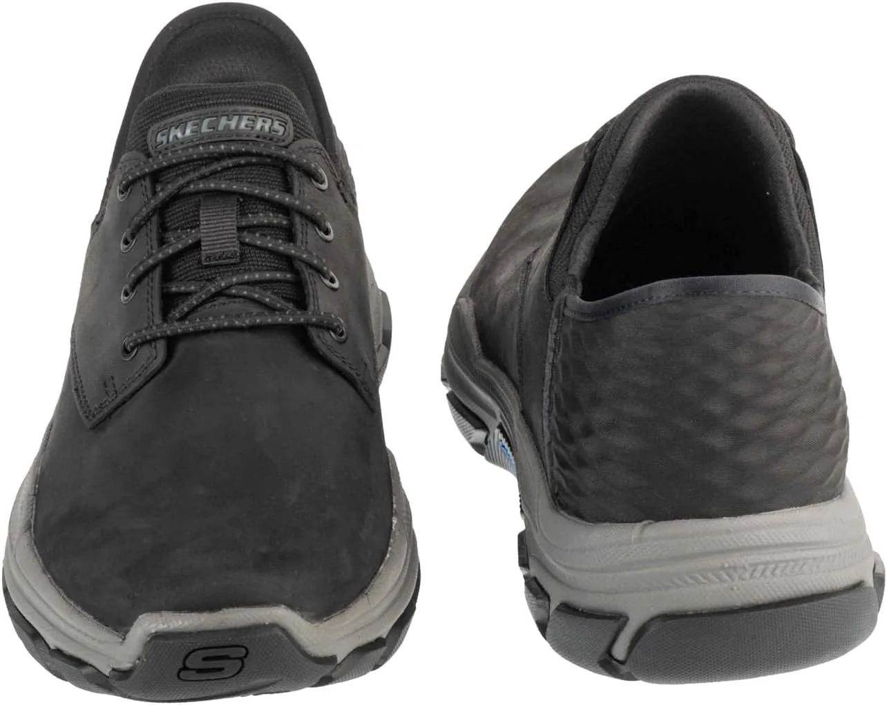 Мужские слипоны Skechers USA Respected - Garrett из кожи с круглым носком и шнуровкой на резинке Skechers USA Men's, черный — фото 4
