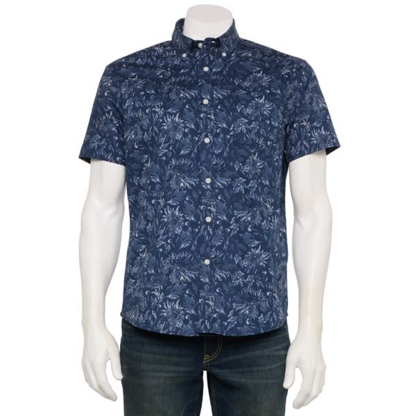

Мужская адаптивная рубашка с коротким рукавом идеальной длины Sonoma Goods For Life, цвет navy blue sunflower