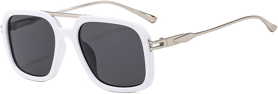 

Мужские солнцезащитные очки в стиле ретро с двойной перемычкой, квадратной формы, защита от УФ-излучения UV400, модные женские солнцезащитные очки с градиентным переходом WNCKSQ, White Gray